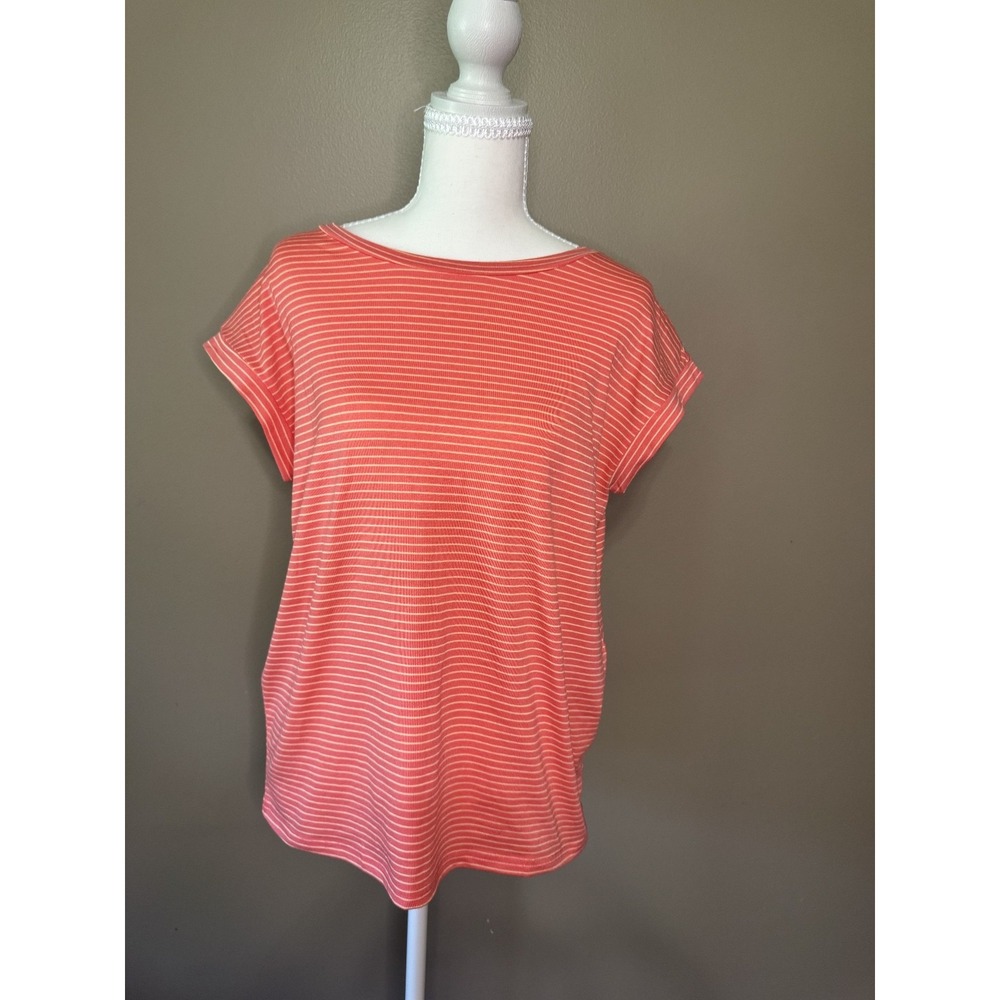 LA Baieso Women Striped T-Shirt Keyhole Back Pink Yellow Size M NWT